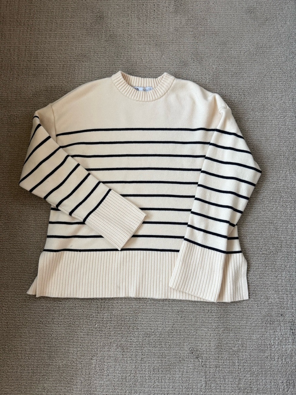 Zara Striped Crewneck Sweater in Cream and Black